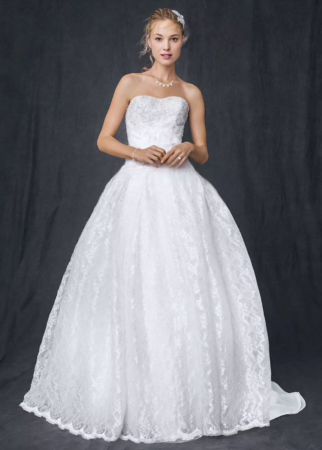 Strapless All Over Beaded Lace Ball Gown Image
