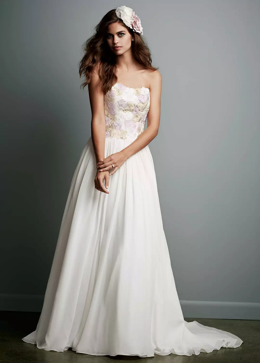 Strapless Chiffon Ball Gown with Watercolor Lace Image