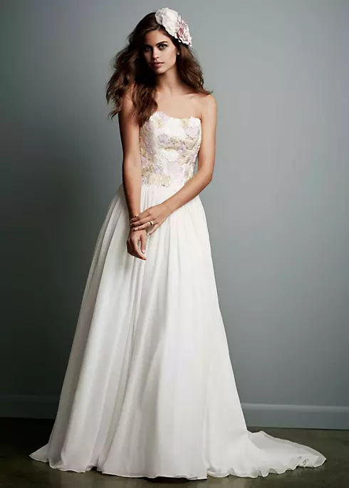 Strapless Chiffon Ball Gown with Watercolor Lace Image 1