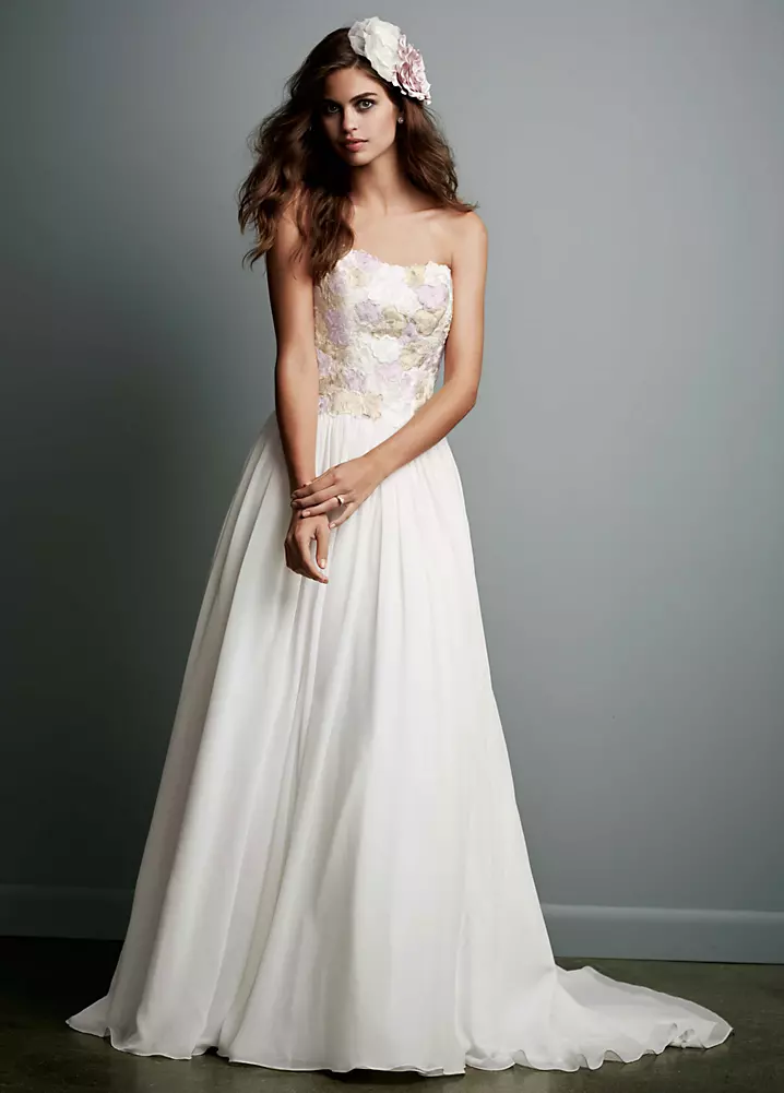 Strapless Chiffon Ball Gown with Watercolor Lace | David's Bridal Strapless Chiffon Ball Gown with Watercolor Lace | David's Bridal
