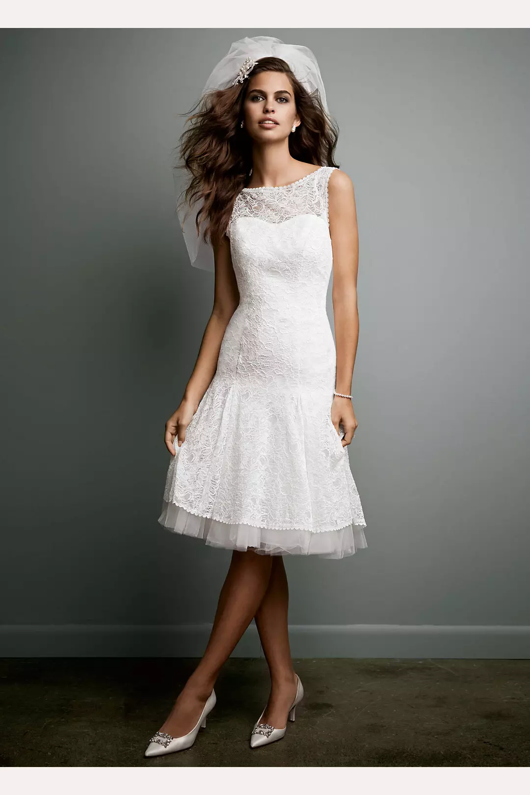 All Over Lace Short Dress with Illusion Neckline Image