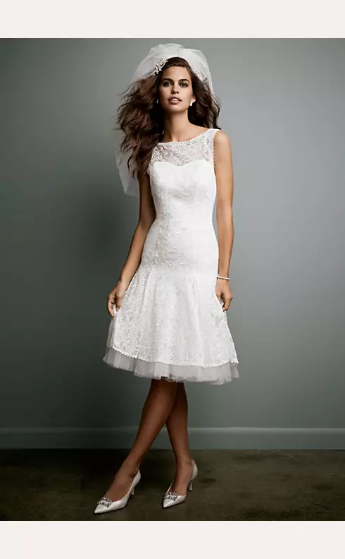 All Over Lace Short Dress with Illusion Neckline Image 1
