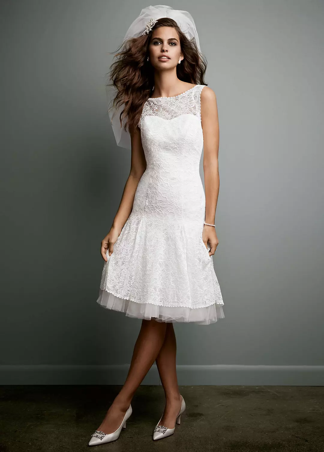 All Over Lace Short Dress with Illusion Neckline Image