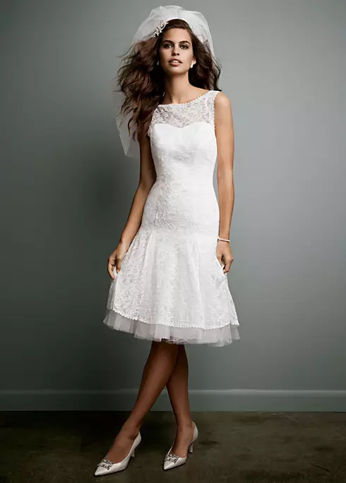 All Over Lace Short Dress with Illusion Neckline Image 1