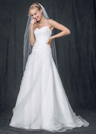 Strapless A Line Organza Gown with Ruched Bodice | David's Bridal