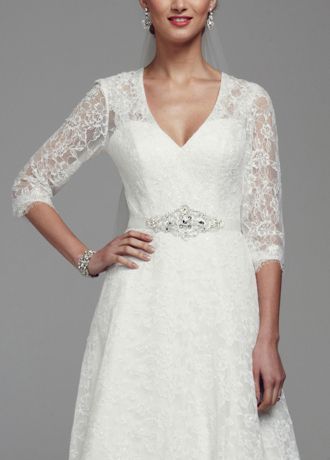 A Line Lace Wedding Dress with 3 4 Sleeves