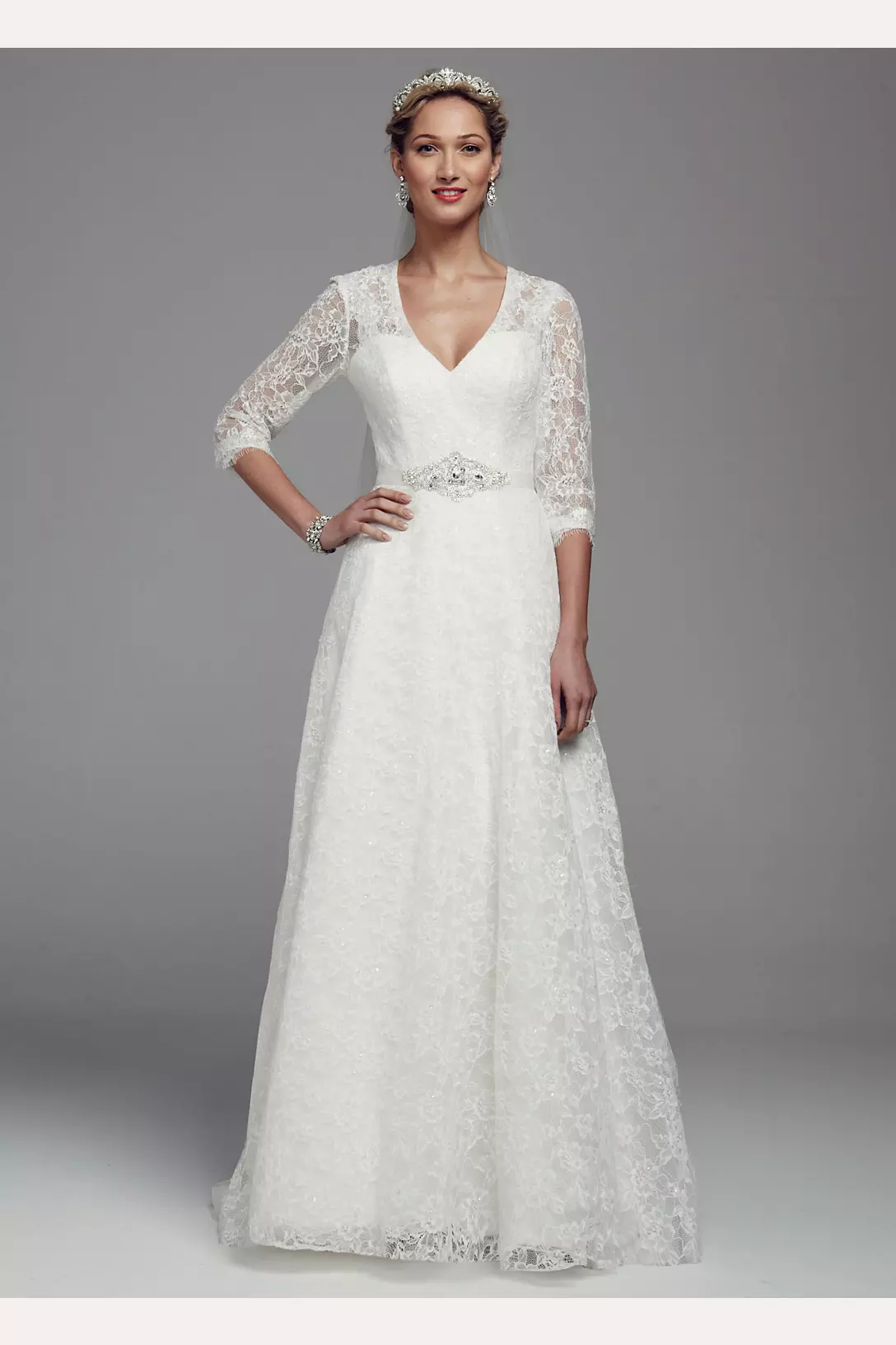 A-Line Lace Wedding Dress with 3/4 Sleeves  Image 1