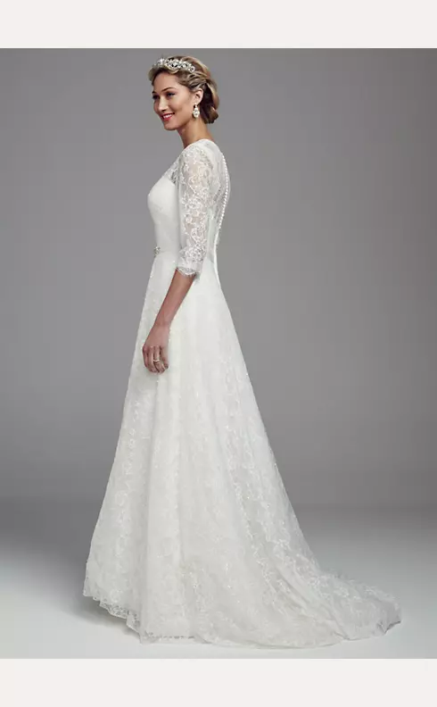 A-Line Lace Wedding Dress with 3/4 Sleeves  Image 4