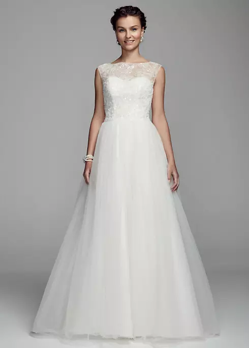 Cap Sleeve Tulle Ball Gown with Illusion Neckline Image 1