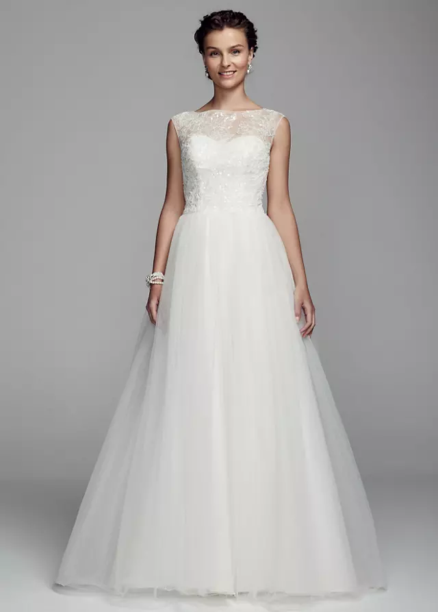 Cap Sleeve Tulle Ball Gown with Illusion Neckline Image