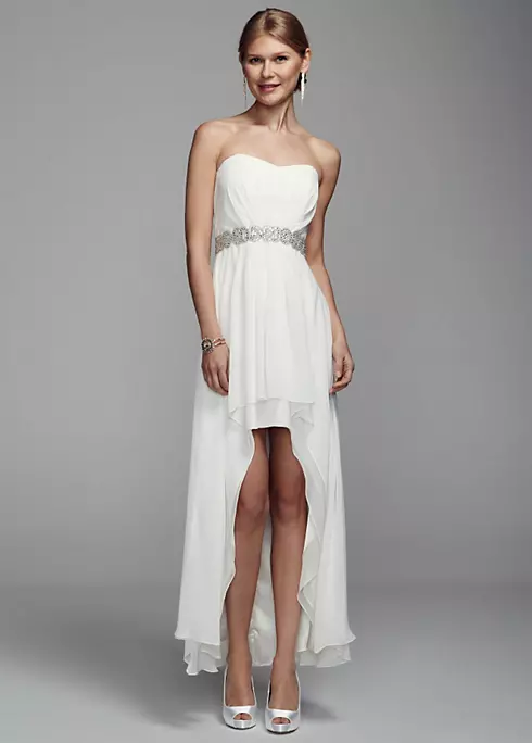Strapless Chiffon High Low Gown with Beaded Waist Image 1