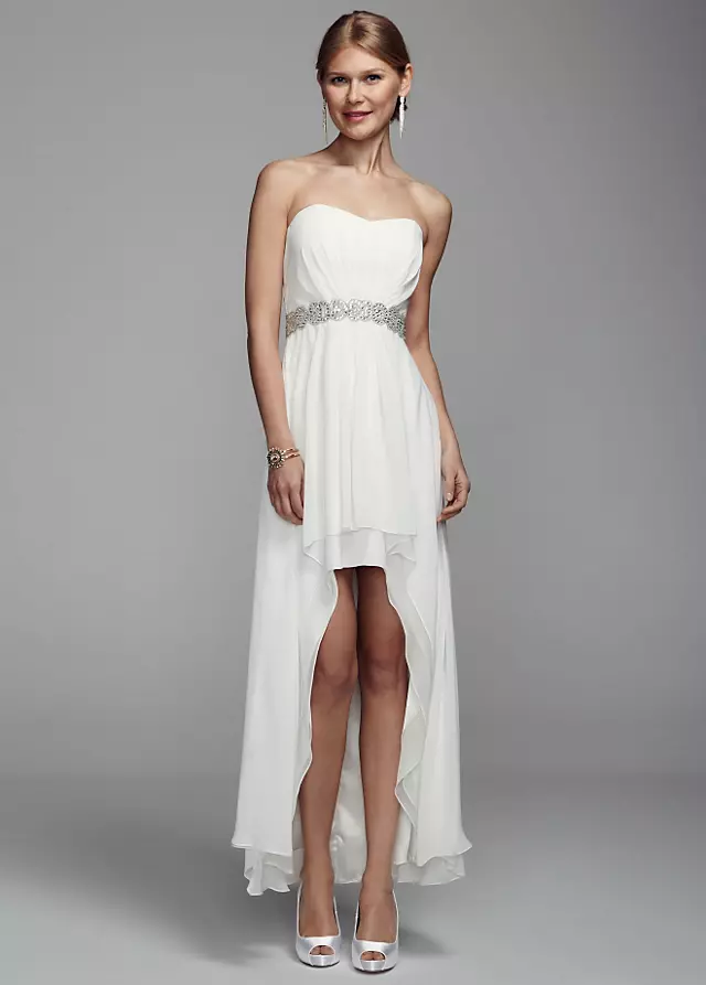 Strapless Chiffon High Low Gown with Beaded Waist Image