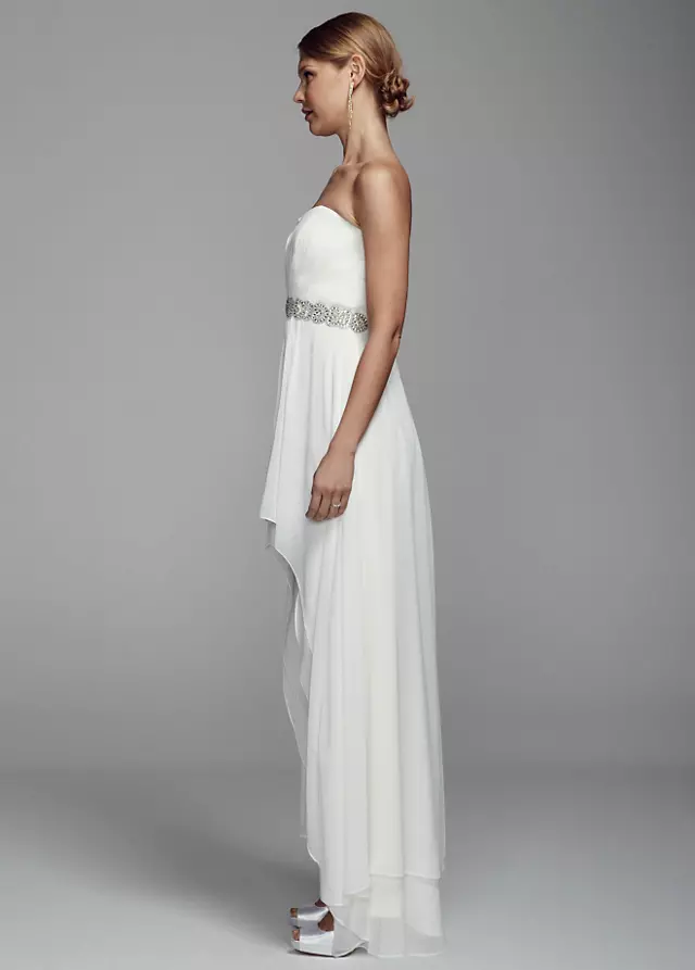 Strapless Chiffon High Low Gown with Beaded Waist Image 3
