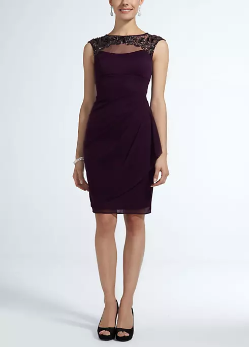 Sheer Matte Jersey Dress with Illusion Neckline Image 1