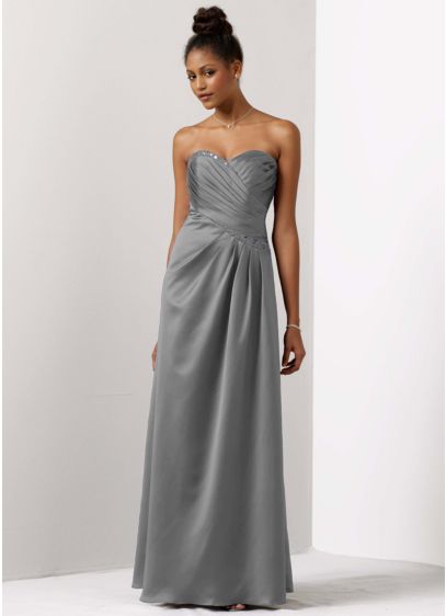 Satin A-Line Draped Gown with Beaded Neckline | David's Bridal