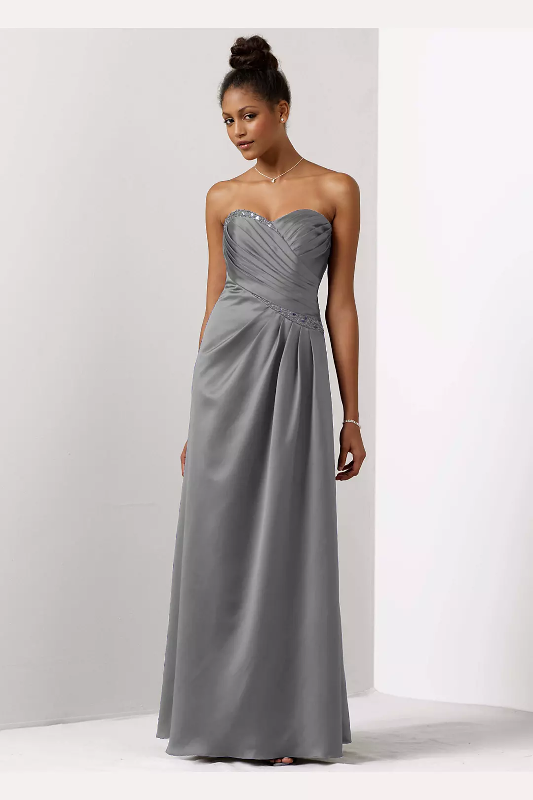 Satin A-Line Draped Gown with Beaded Neckline Image