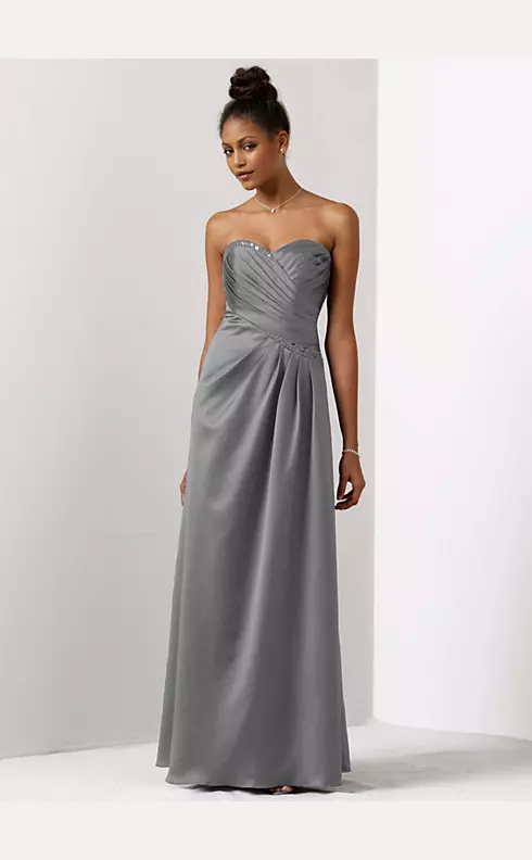Satin A-Line Draped Gown with Beaded Neckline Image 1