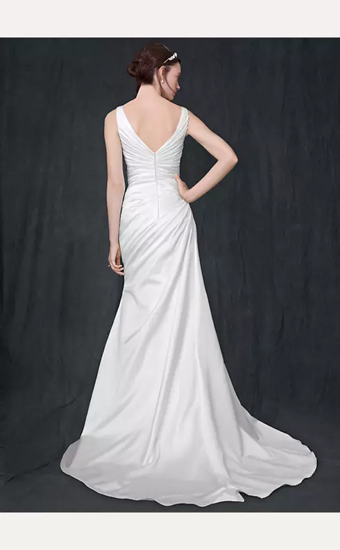 Sleeveless Satin V Neck Gown with Ruched Bodice Image 2