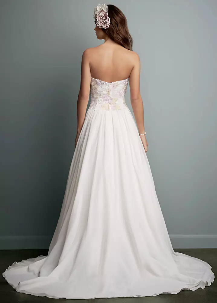 Strapless Chiffon Ball Gown with Watercolor Lace | David's Bridal Strapless Chiffon Ball Gown with Watercolor Lace | David's Bridal