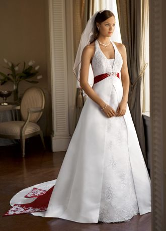 Satin A-line Halter with Split Front | David's Bridal