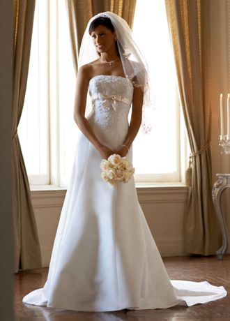 Satin Trumpet Gown with Beaded Metallic Lace  Image