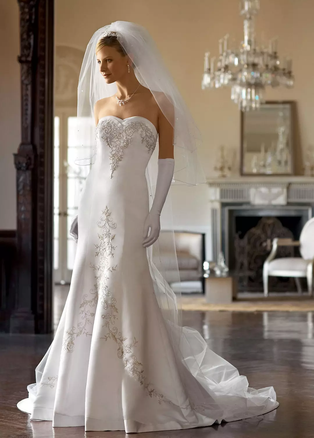 Satin Mermaid Gown with Sweetheart Neckline | David's Bridal Satin Mermaid Gown with Sweetheart Neckline | David's Bridal