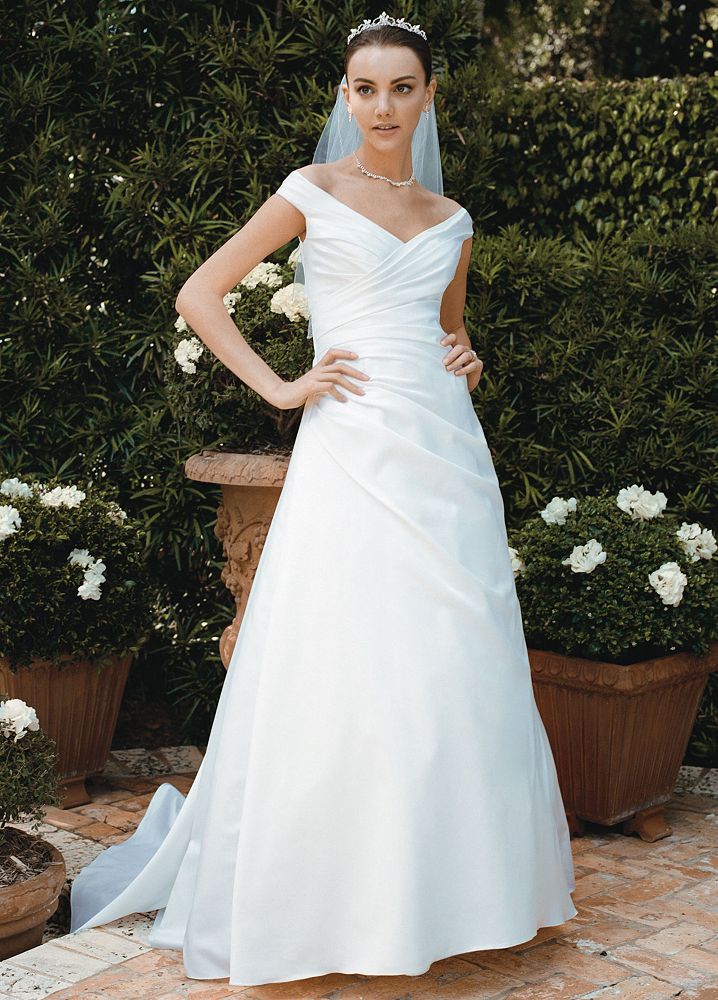 David's Bridal SAMPLE: Wedding Dress Off-the-shoulder A-Line with Side ...