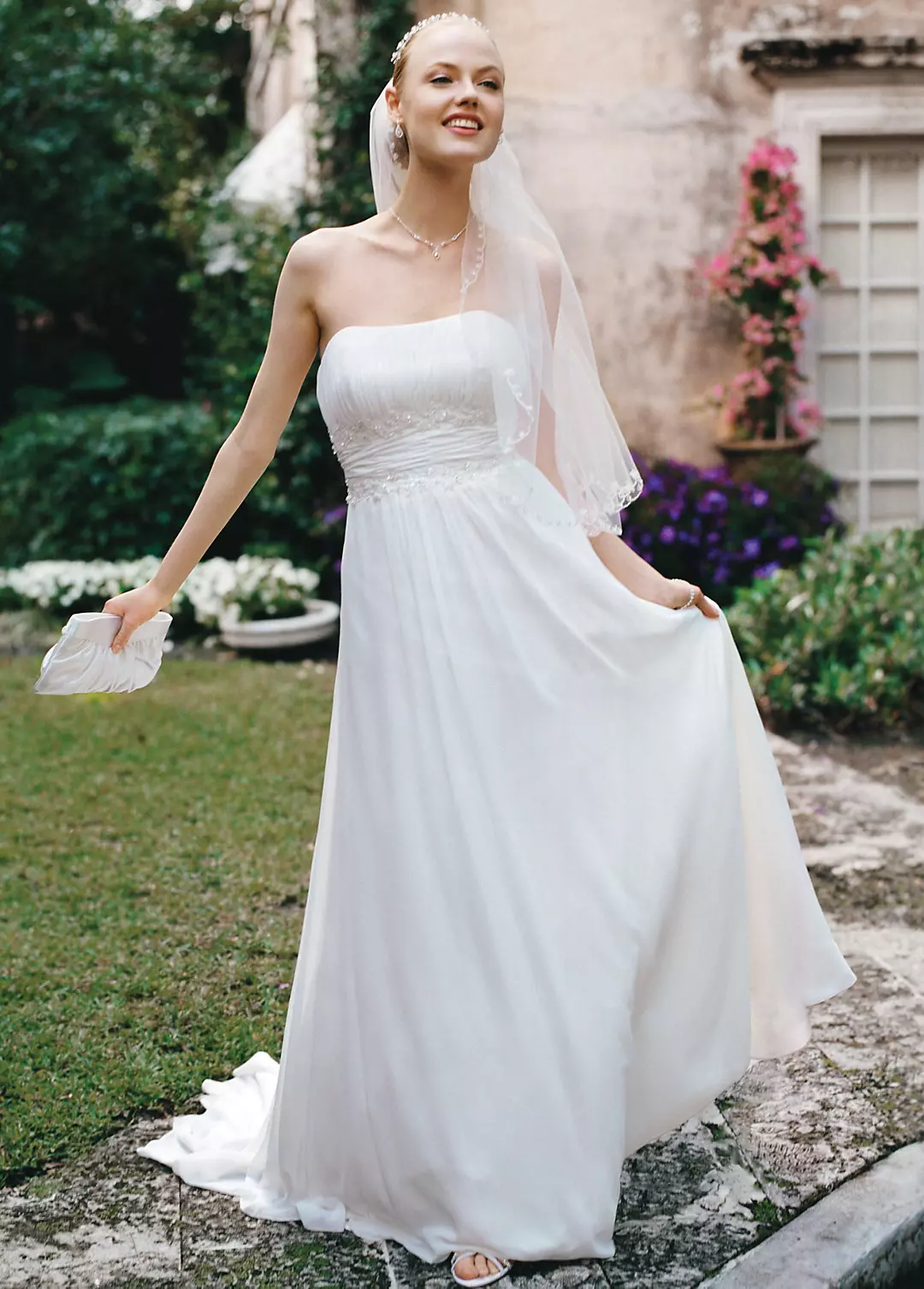 No Train Chiffon Gown with Beaded Lace on Waist Image
