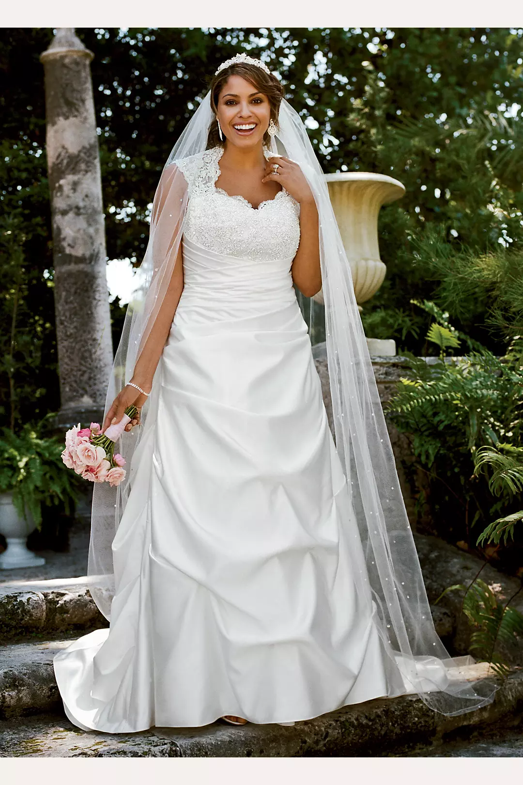 Cap Sleeved Satin Side-Draped A-Line Gown Image