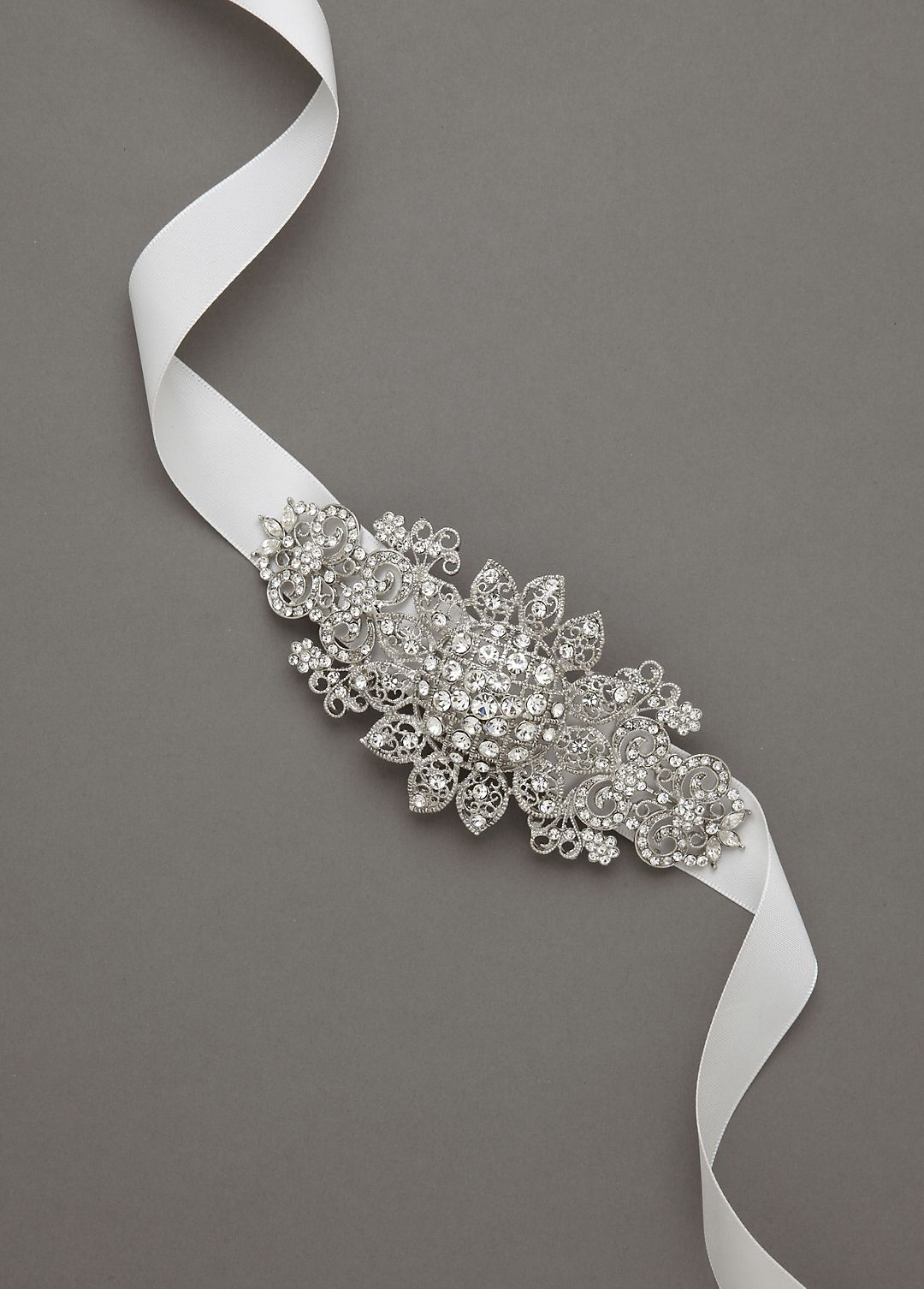 Ribbon Headband with Floral Rhodium Side Motif Image 1