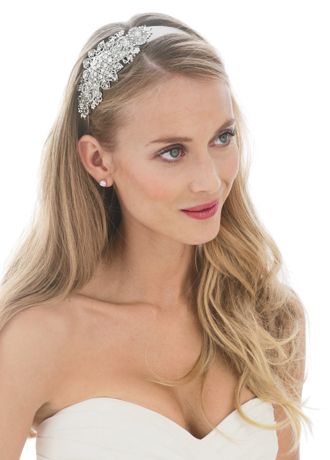 Ribbon Headband with Floral Rhodium Side Motif David's Bridal