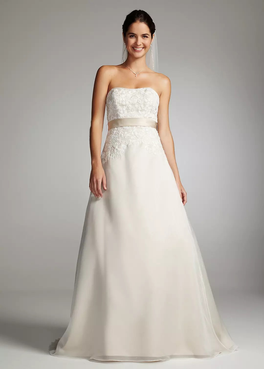 As-Is Strapless Organza and Lace Wedding Dress  Image