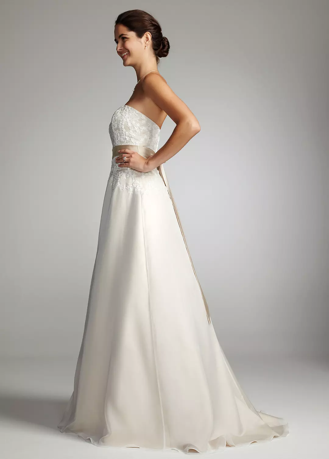 As-Is Strapless Organza and Lace Wedding Dress  Image 3