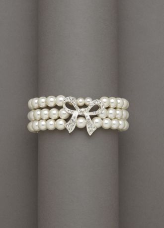 Three Row Stretch Pearl Bracelet with Bow Image