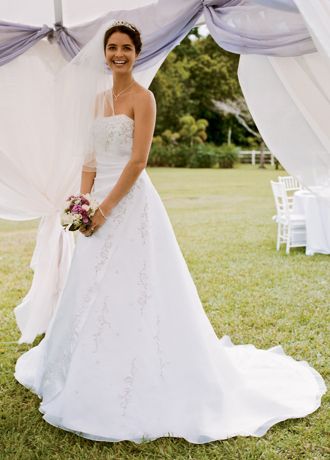 Strapless Organza A-line Gown with Satin Draping | David's Bridal
