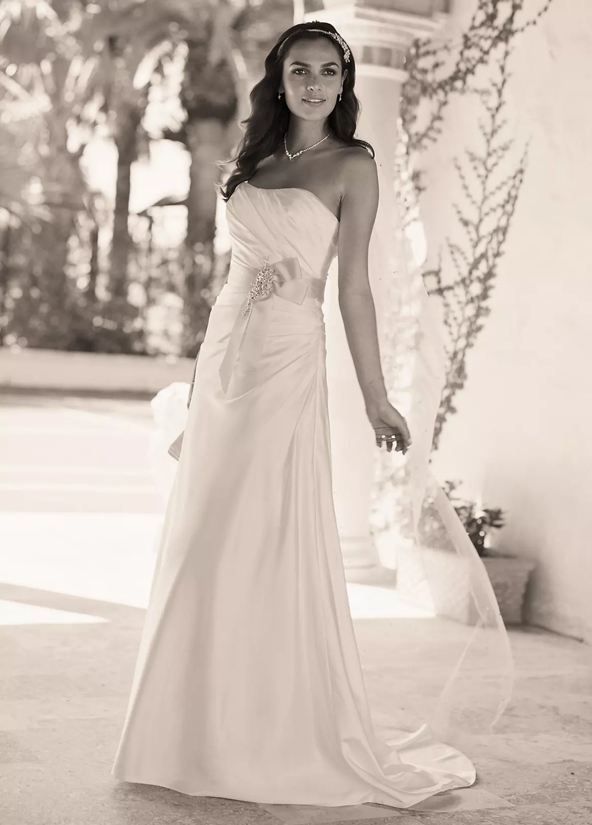 Charmeuse Side-Drape Gown with Sash Image