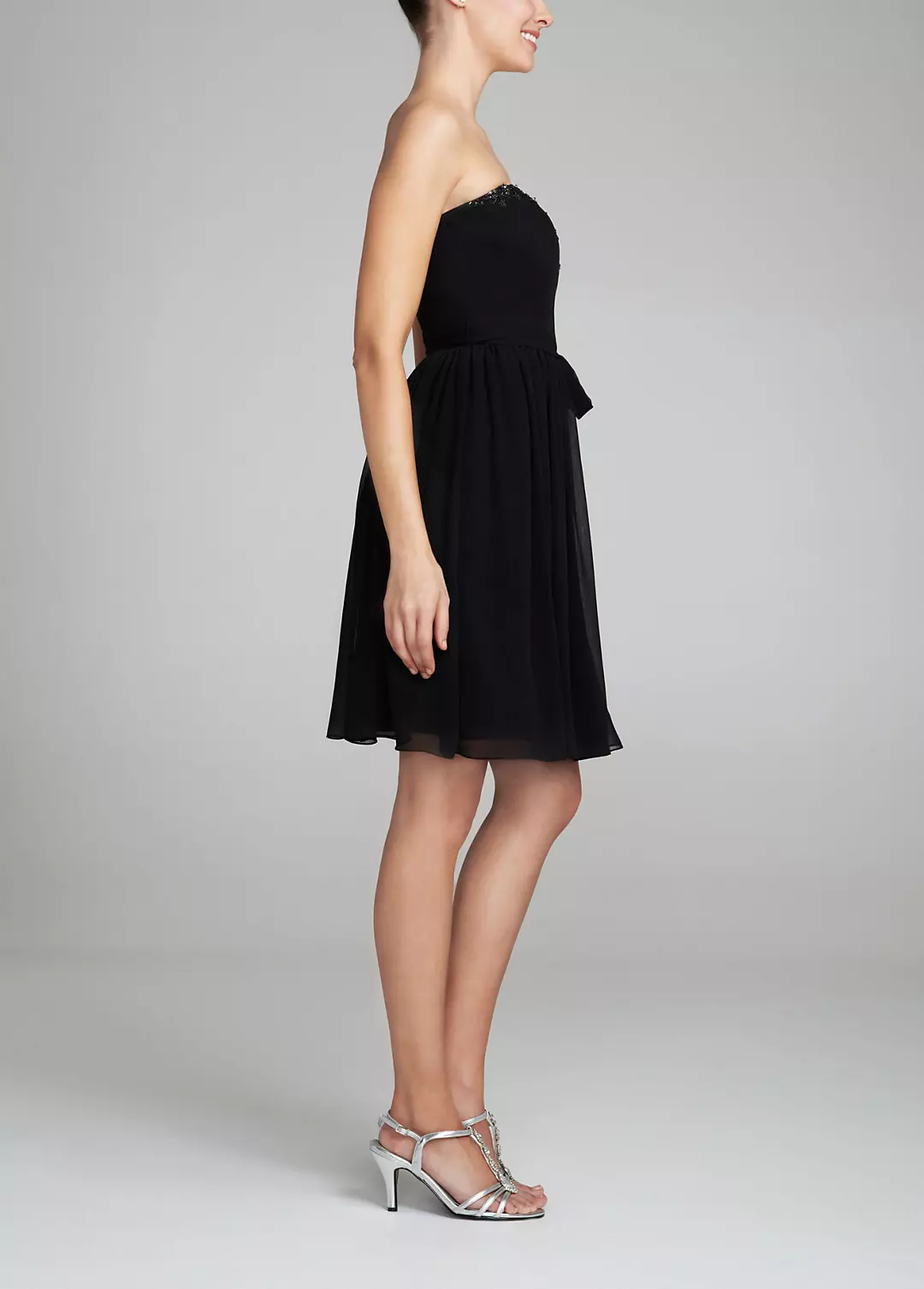 Strapless Crinkle Chiffon Dress with Beaded Detail Image 3