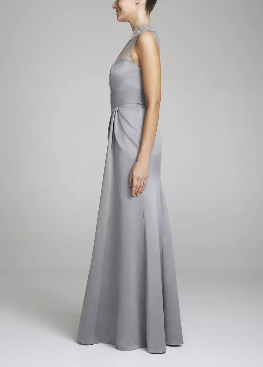 One Shoulder Satin Dress with Beaded Detail Image 3
