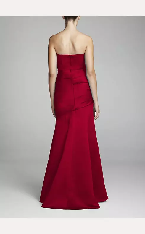 Long Strapless Satin Dress with Side Ruching Image 2
