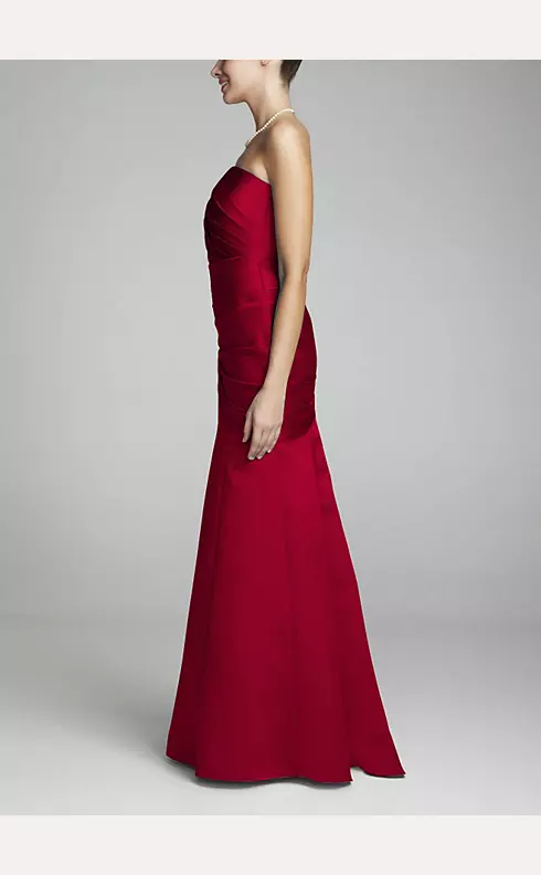 Long Strapless Satin Dress with Side Ruching Image 3
