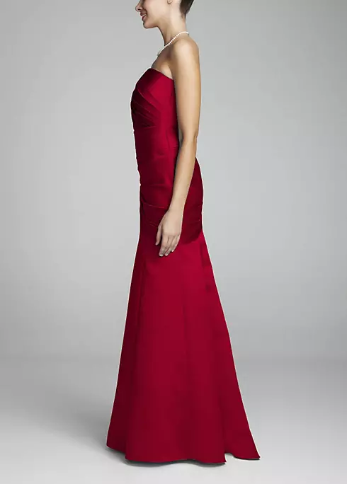 Long Strapless Satin Dress with Side Ruching Image 3