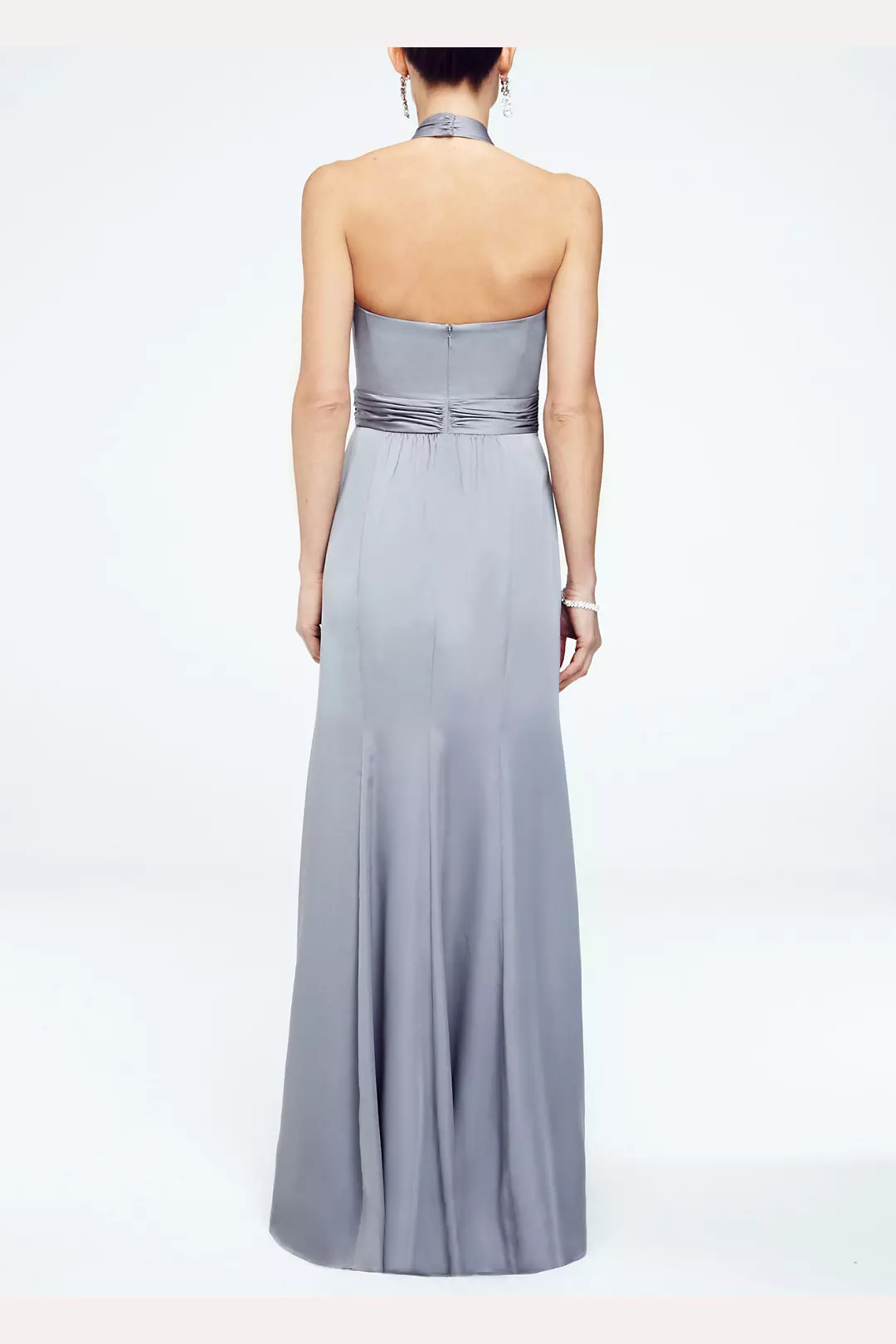 Long Matte Charmeuse Dress with Y Neckline Image 2