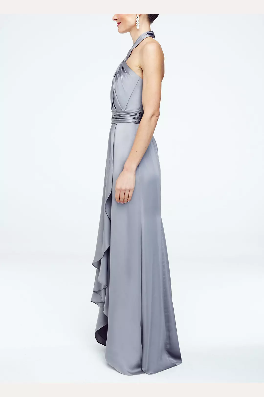 Long Matte Charmeuse Dress with Y Neckline Image 3