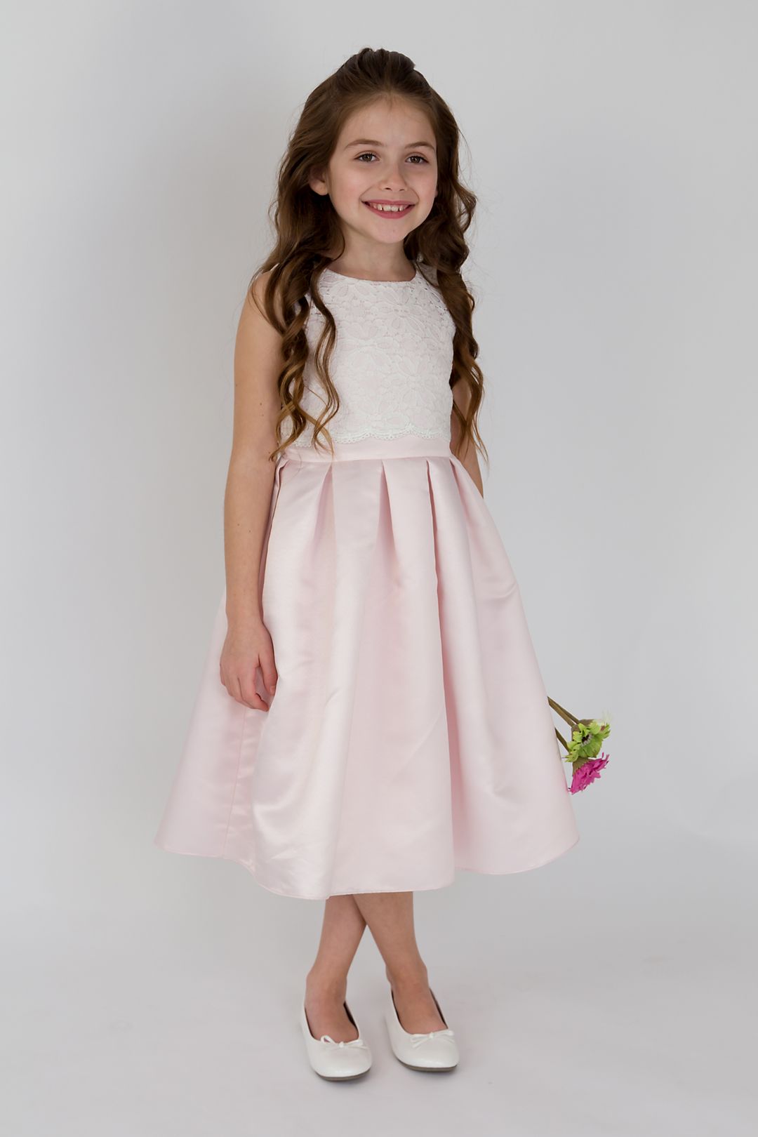 Scalloped Lace and Satin Flower Girl Dress | David's Bridal