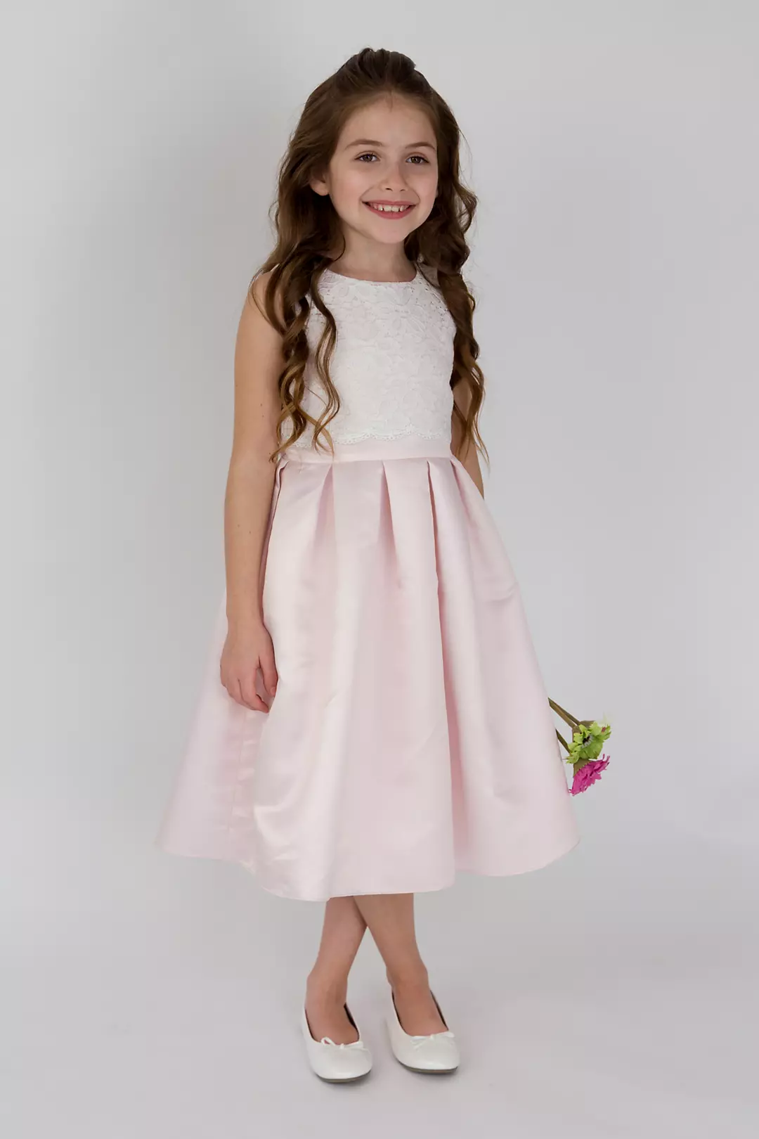 Scalloped Lace and Satin Flower Girl Dress Image