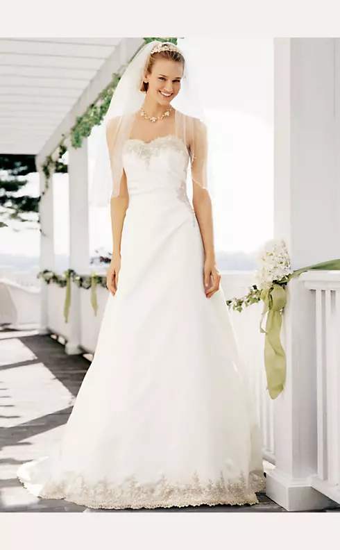 Strapless Satin Wedding Dress with Beaded Lace  Image 1
