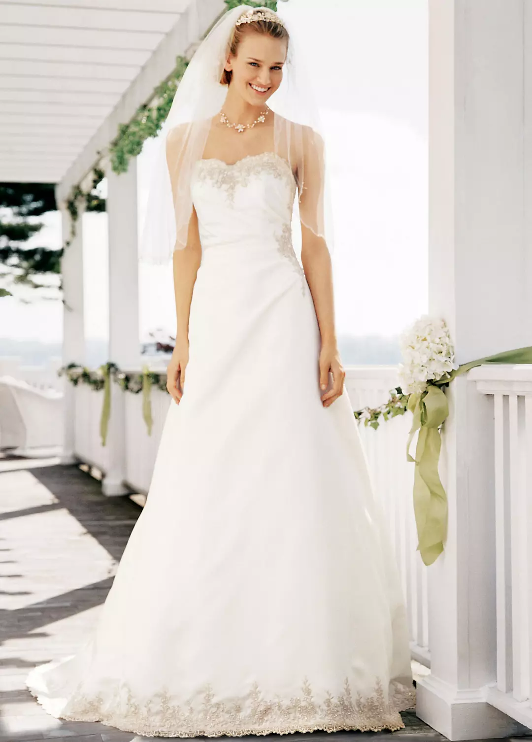 Strapless A Line Satin Gown with Beaded Lace Image