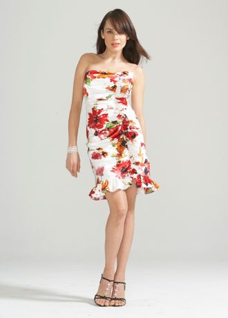 Short Printed Charmeuse Dress with Side Ruffle Image