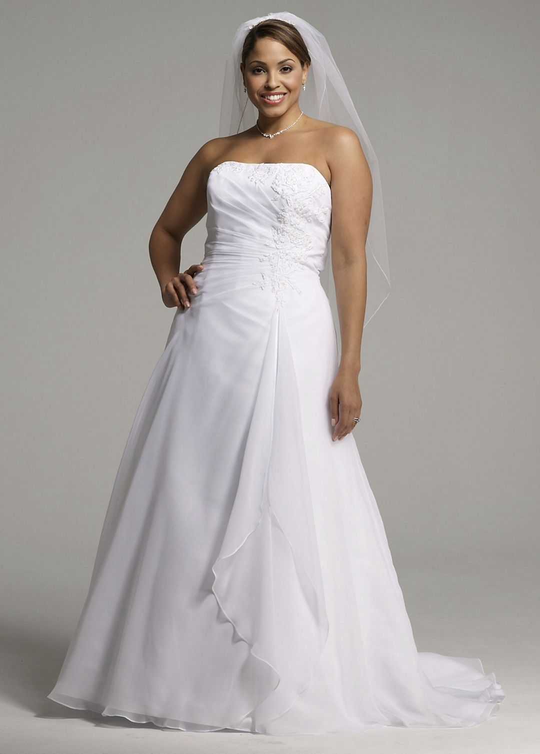 Chiffon A-line Plus Gown with Side Draped Bodice Image 3