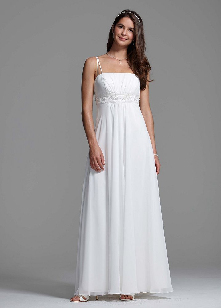 DB Studio Wedding Dress Spaghetti Strap Chiffon A-Line with Front ...